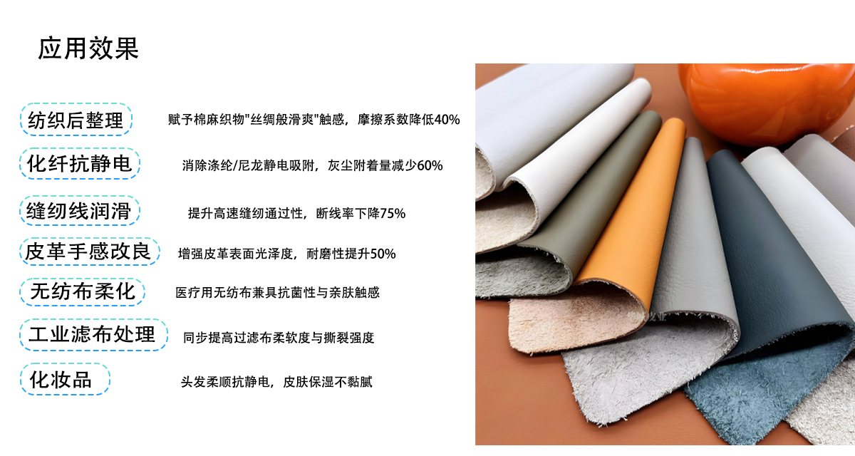 应用效果
纺织后整理
赋予棉麻织物”丝绸般滑爽